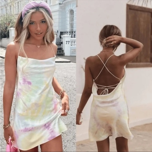 Zara Bloggers Fave Tie Dye Satin Effect Mini Dress S - Picture 1 of 6